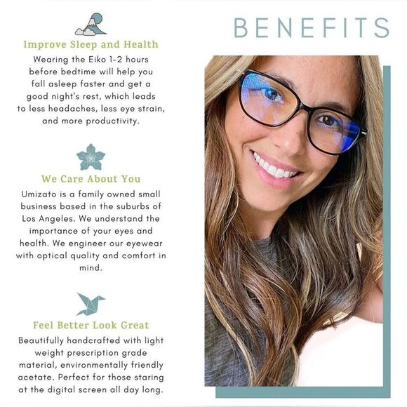 NIB Umizato Unisex EIKO Computer Blue Light Blocking Glasses Jasmine Crystal - Picture 5 of 13